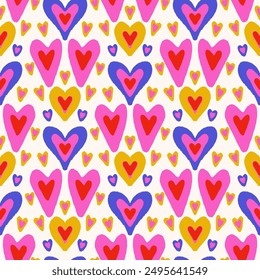 Patrón sin fisuras con corazones en estilo doodle. Ilustración vectorial. 