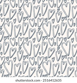 Seamless pattern with hearts in doodle style. Vector illustration. 
