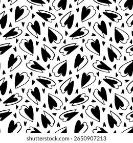 Patrón sin fisuras con corazones en estilo doodle. Ilustración vectorial. 