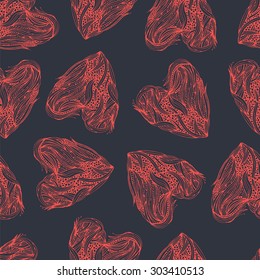 Seamless pattern with hearts doodle style.