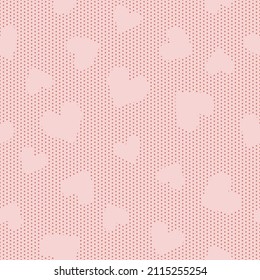 Seamless pattern of hearts and dots in coral shades. Vector illustration, digital background, surface design