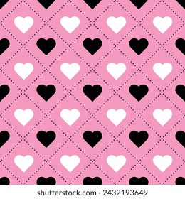  patrón sin fisuras con corazones y puntos aislados sobre fondo rosa