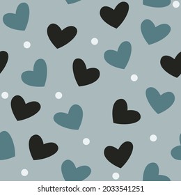 Nahtloses Muster mit Herzen und Punkten. Liebes Drucken. Valentinstag, Vektorhintergrund. 