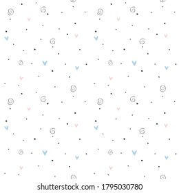 Seamless pattern with hearts and dots. Seamless patterns for baby's clothing, nursery wall art, greeting cards, baby shower invites, products for kids and room decor.