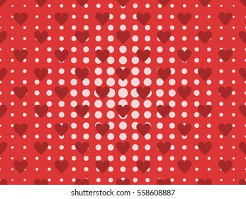 Seamless pattern with hearts and dots in a pop art style. Vector illustration