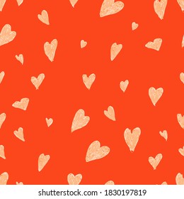 seamless pattern with hearts. Drawing drawn by hand with pencils.