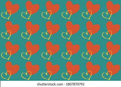 Seamless pattern of hearts drawn with crayons