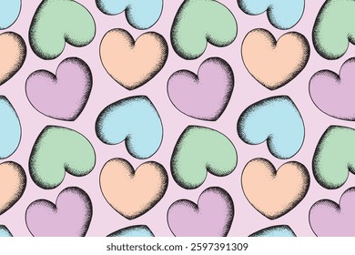 Seamless pattern with hearts elements. Grunge texture background. Wallpaper for girls. Fashion style pattern