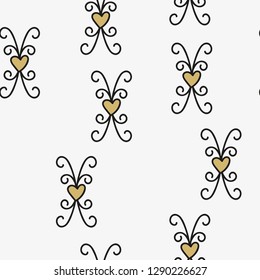 Seamless pattern with hearts and elements. Vector.