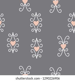 Seamless pattern with hearts and elements. Vector.