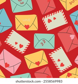 Seamless pattern with hearts and envelope. Valentine Day background. Holiday background for wrapping, textile.