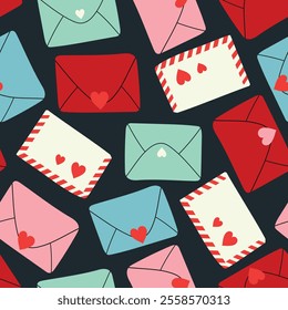 Seamless pattern with hearts and envelope. Valentine Day background. Holiday background for wrapping, textile.