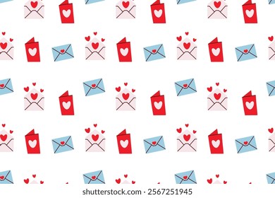 Seamless pattern with hearts and envelope. Valentine's day background.