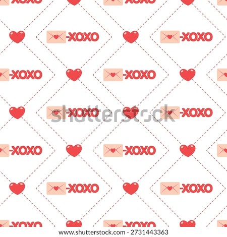 Seamless pattern with hearts and envelope. Valentine's day background.