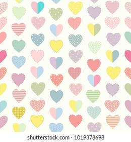  Seamless pattern with hearts of fashion pastel colors