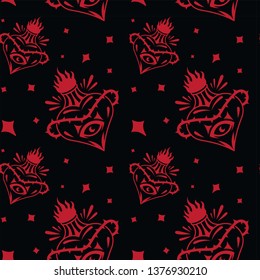 Seamless pattern with hearts and fire