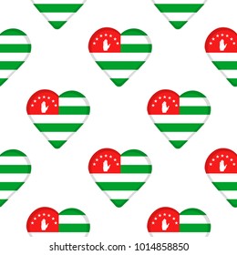 Seamless pattern from the hearts with flag of  Abkhazia. Vector illustration 
