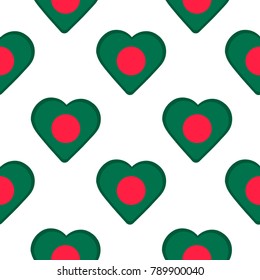 Seamless pattern from hearts with flag of Bangladesh. Vector illustration