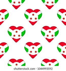 Seamless pattern from the hearts with flag of Burundi. Vector illustration