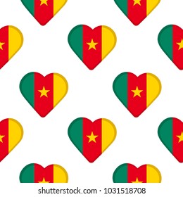 Seamless pattern from the hearts with flag of Cameroon. Vector illustration