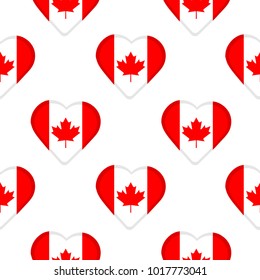 Seamless pattern from the hearts with flag of Canada. Vector illustration 