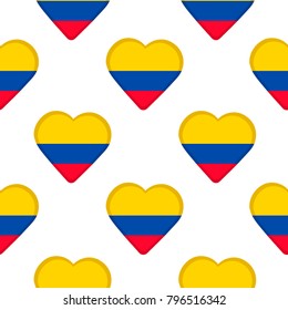 Seamless pattern from the hearts with flag of Colombia. Vector illustration