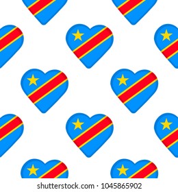 Seamless pattern from the hearts with flag of  the Democratic Republic of the Congo. Vector illustration