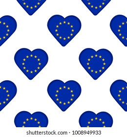 Seamless pattern from the hearts with flag of the European Union. Vector illustration