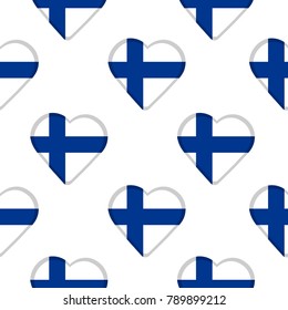 Seamless pattern from hearts with flag of Finland. Vector illustration