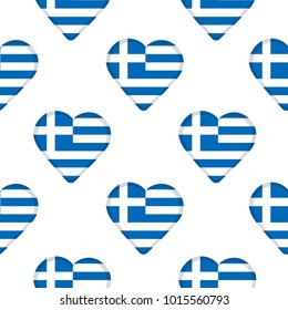 Seamless pattern from the hearts with flag of Greece. Vector illustration