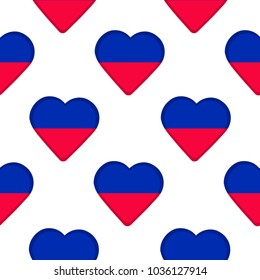 Seamless pattern from the hearts with flag of Haiti. Vector illustration