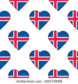 Seamless pattern from the hearts with flag of Iceland. Vector illustration