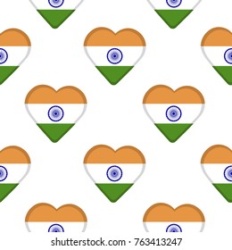 Seamless pattern from the hearts with flag of India. Vector illustration