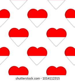 Seamless pattern from the hearts with flag of Indonesia. Vector illustration