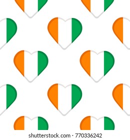 Seamless pattern from the hearts with flag of Ivory Coast. Vector illustration