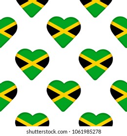 Seamless pattern from the hearts with flag of Jamaica. Vector illustration