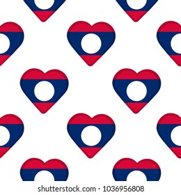 Seamless pattern from the hearts with flag of Laos. Vector illustration