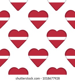 Seamless pattern from the hearts with flag of Latvia. Vector illustration