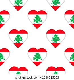 Seamless pattern from the hearts with flag of Lebanon. Vector illustration