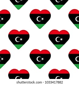 Seamless pattern from the hearts with flag of Libya. Vector illustration