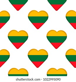 Seamless pattern from the hearts with flag of Lithuania. Vector illustration