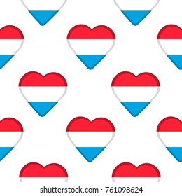 Seamless pattern from the hearts with flag of Luxembourg. Vector illustration