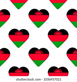 Seamless pattern from the hearts with flag of Malawi. Vector illustration