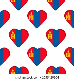 Seamless pattern from the hearts with flag of Mongolia. Vector illustration