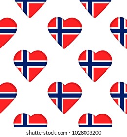 Seamless pattern from the hearts with flag of Norway. Vector illustration