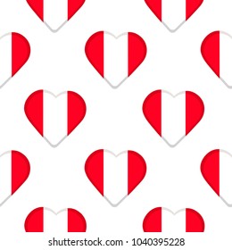 Seamless pattern from the hearts with flag of Peru. Vector illustration