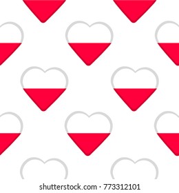 Seamless pattern from the hearts with flag of Poland. Vector illustration