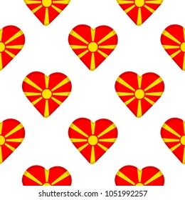 Seamless pattern from the hearts with flag of Republic of Macedonia. Vector illustration