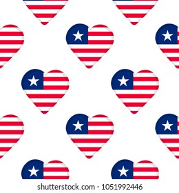 Seamless pattern from the hearts with flag of Republic of Liberia. Vector illustration