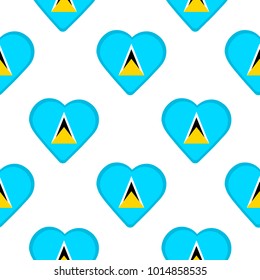 Seamless pattern from the hearts with flag of  Saint Lucia. Vector illustration 